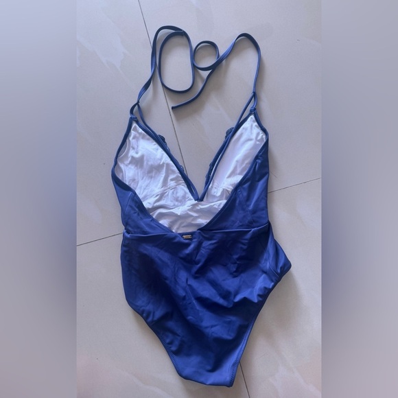 Victoria’s Secret PINK Swimsuit Floral Swim Embroidered Plunge One Piece Navy S/ - Picture 3 of 9